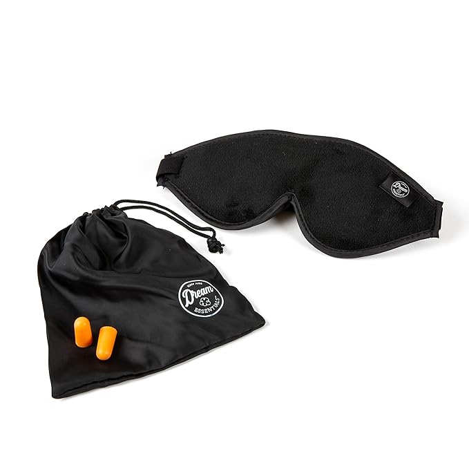 Dream Essentials - Escape 3D Sleep Mask, Earplugs and Carry Pouch Set, Molded Eye Shade for Men and Women, Contoured, Nose Bridge, Light Block, Memory Foam, Gift Set, Travel, Yoga, Blindfold - Black-BrightBean Baby