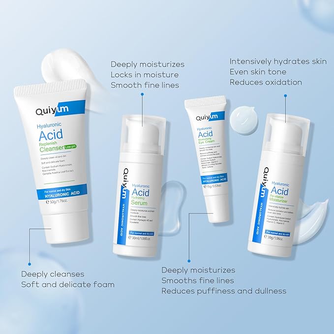 Hyaluronic Acid Skin Care Set, Hydration Kit for Women Teen Girls, Low pH Cleanser, Moisturizer, Serum, Eye Cream, Anti Aging, Firming, Travel Size Facial Care Gift Set for Dry Sensitive Skin-BrightBean Baby