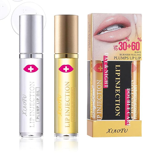 2PCS Plumping Lip Oil Set,Hydrating Lip Plumper Oil,No-Sticky Fuller Lip Oil Reduces Fine Lines,Hydrating Lip Plumping Lip Gloss for Moisturizing Dry Lips-BrightBean Baby