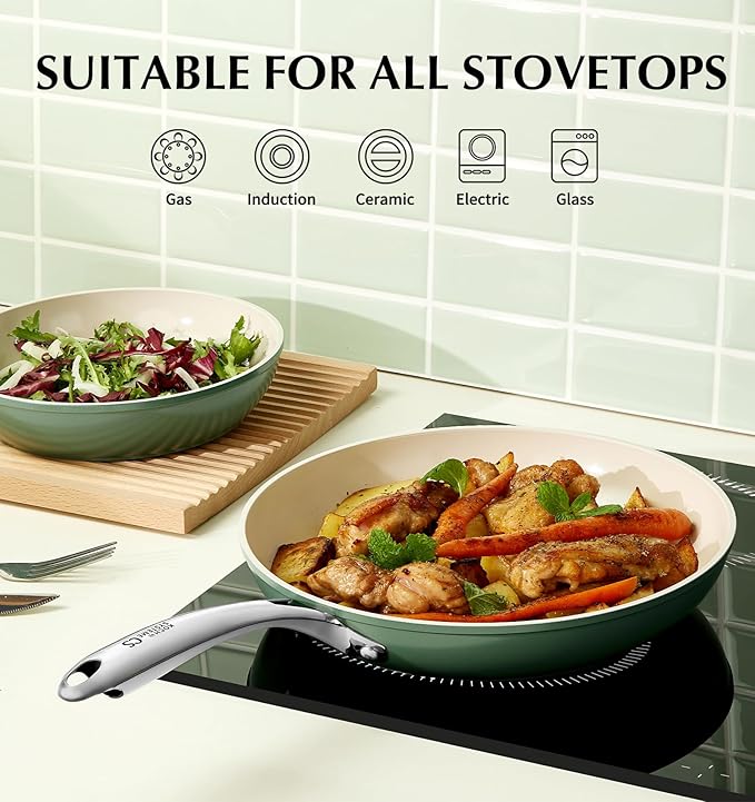 KOCH SYSTEME CS 8 Inch Nonstick Frying Pan Skillet - Ceramic Green Egg Pan