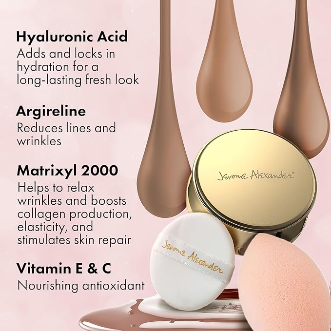 MagicMinerals AirCushion Foundation & Liquid Silk Primer by Jerome Alexander, Makeup with Skincare Active Ingredients, Full Buildable Coverage (Dark)-BrightBean Baby