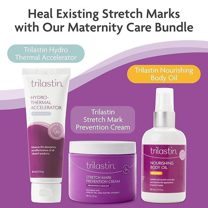 TriLASTIN Maternity Stretch Mark Cream for Pregnancy - 4 Oz (3-Pack) - Hypoallergenic & Paraben-Free Silicone Scar Cream & Shea Butter - Pregnancy Must Haves-BrightBean Baby