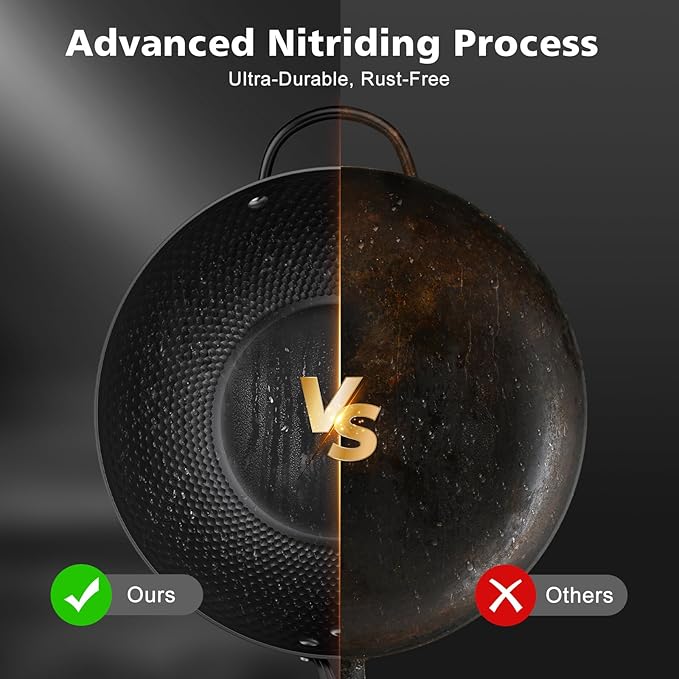 Nonstick Wok 13 Inch Carbon Steel Wok Pan with Glass Cover - Stir-Fry Pan
