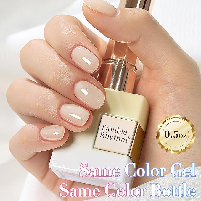 Double Rhythm 0.50 OZ Translucent Gel Polish Same Color Same Bottle Sheer Pastel Neutral Natural Milky 15 ML Jelly UV Nail Art DIY at Home (Beige-A1621)-BrightBean Baby