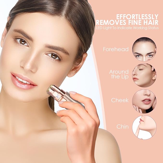 Eyebrow & Facial Trimmer: 2 in1 Rechargeable Facial Hair Removal & Eyebrow Shaver - Body Razor with Built-in LED Light (Rose Gold)-BrightBean Baby