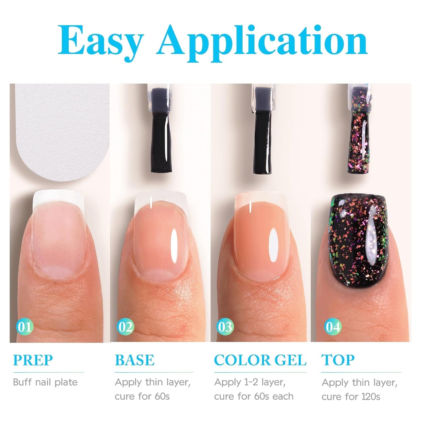 Double Rhythm 15ML No Wipe Gel Top Coat Base Coat Iridescent Glitter Shimmer 2 in 1 Nail Polish Soak Off Manicure DIY Home Salon (Eggshell Top Coat-2)-BrightBean Baby