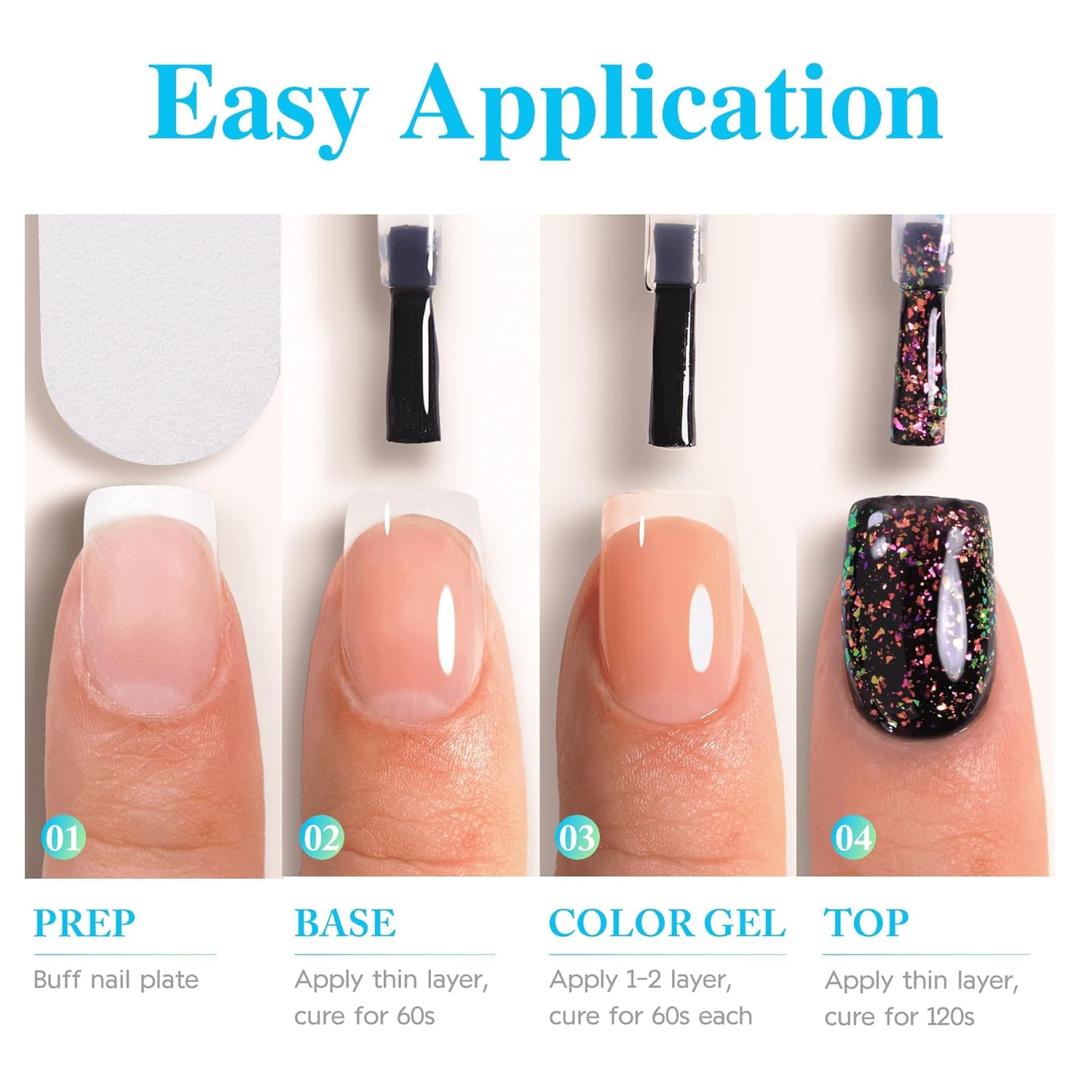 Double Rhythm 15ML No Wipe Gel Top Coat Base Coat Iridescent Glitter Shimmer 2 in 1 Nail Polish Soak Off Manicure DIY Home Salon (Eggshell Top Coat-2)-BrightBean Baby