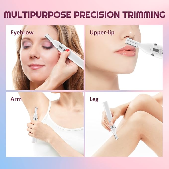 Eyebrow Trimmer Electric Eyebrow Razor, Rechargeable Facial Hair Shaver Painless Detail Trimmer with Rinseable Blade for Face Beard Neck (White)-BrightBean Baby