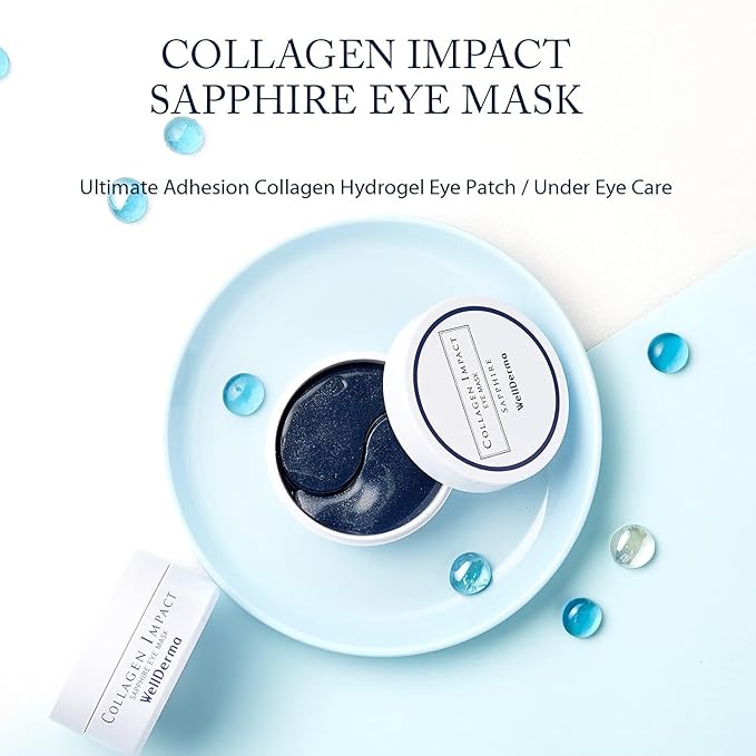 WELLDERMA Collagen Impact Sapphire Eye Mask 60 Sheets - NOURISHing ENRICHed Moisturizing Hydrogel Eye Patches Wrinkles Collagen, Under Eye for Dark Circles, Dry and Dull Skin-BrightBean Baby