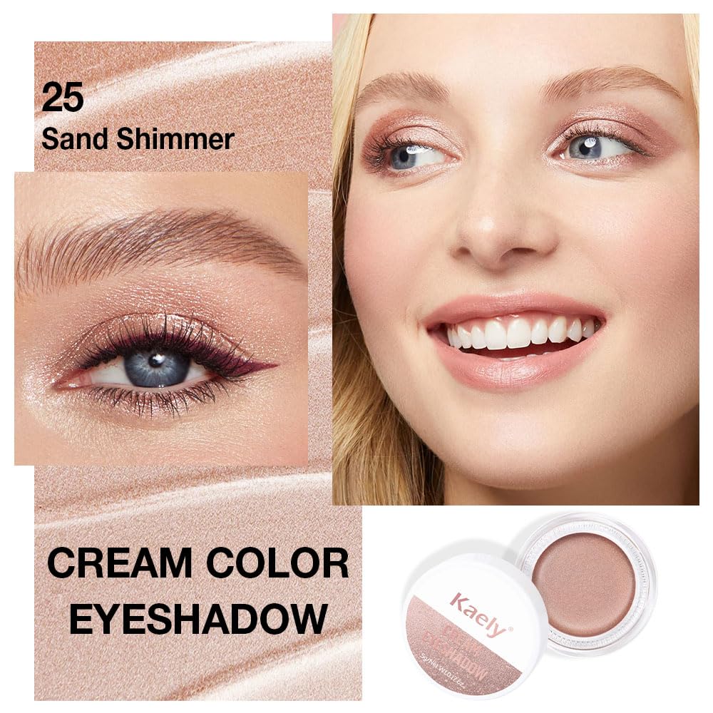 Kaely Single Cream Eyeshadow Pot, Sand Shimmer Eye Shadow for Older Women High Pigmented Waterproof, Natural Eyeshadow Palette Makeup Brightener, sombras en crema para ojos, Blendable, 25-BrightBean Baby