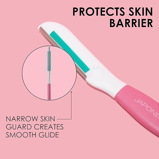JAPONESQUE Dermaplaner with Soothing Aloe Comfort Strip - Skin Tool with Ultra Precision Blade for Facial Hair Removal and Exfoliation, 3pk.-BrightBean Baby