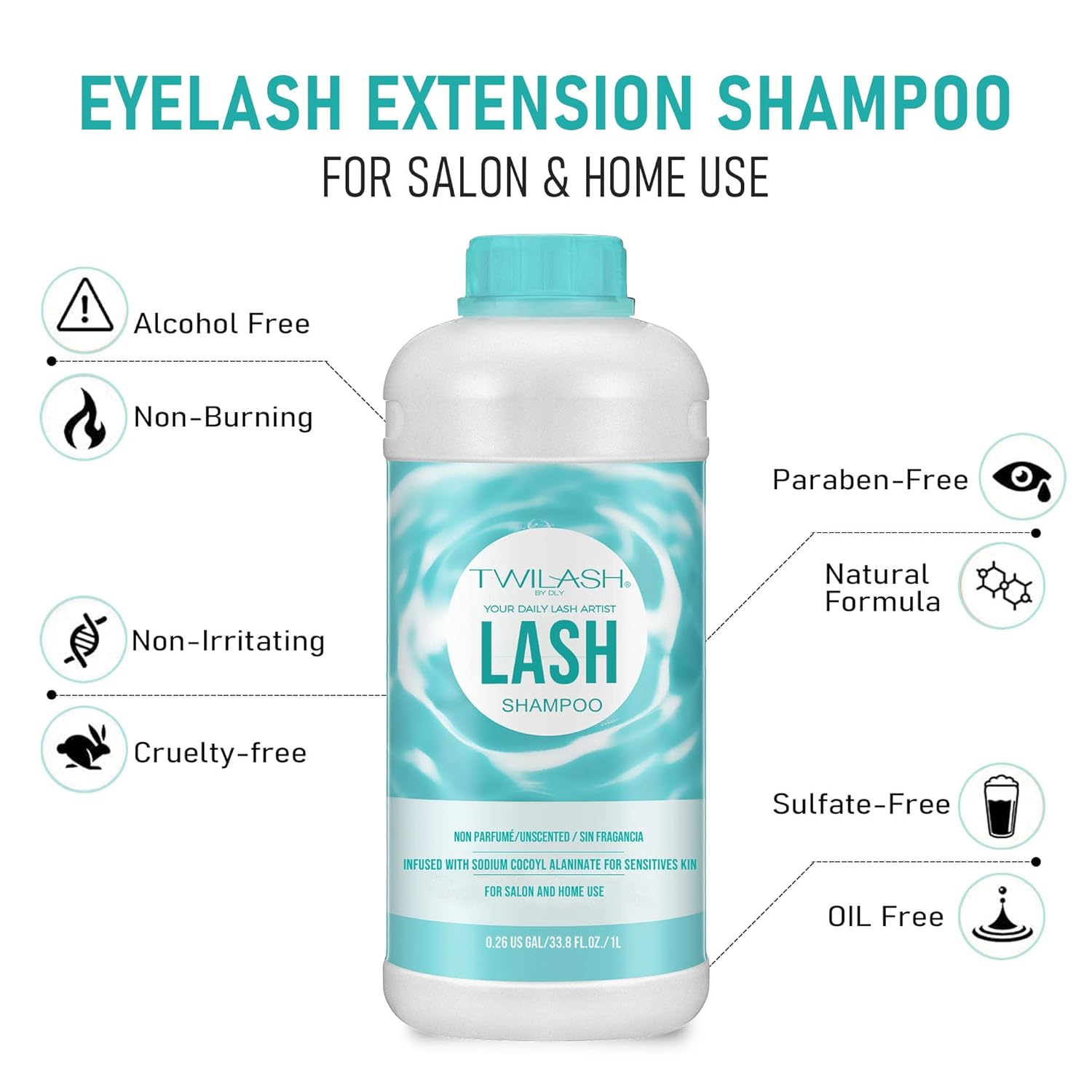 Lash Shampoo Bulk Upgraded Formula, Eyelash Cleanser for Extensions 1 Liter, Safe Makeup Remover, Non-irritating or Burning Formula Eyelid Foaming Cleanser for Professional Salon and Home Use-BrightBean Baby