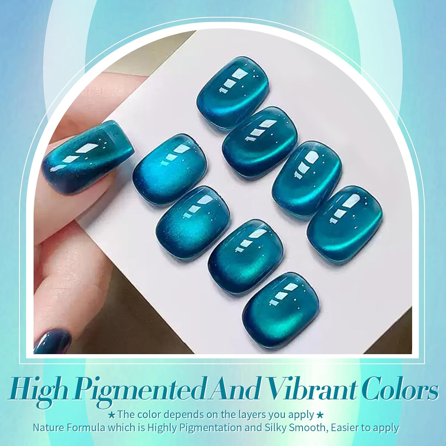 Born Pretty Cat Magnetic Gel Nail Polish, Sea Blue Crystal Cat, Holographic Magnetic Nail Art Manicure Salon DIY at Home 15ML-BrightBean Baby