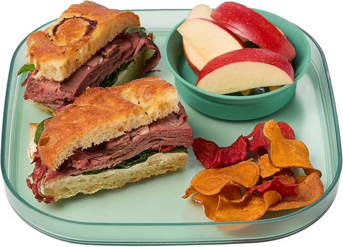 Madesmart Dipware Reusable Dining Plate/Serving Tray for Appetizers and Snacks, Food-Safe Appetizer Serving Platter with Removable Dip Bowl, Sage