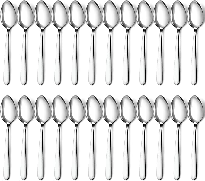 Pleafind 24 -Pcs Dinner Spoons, 7.4 inch Spoons Silverware, Stainless Steel Spoons Set, Silver Spoons, Silverware Spoons Use for Home, Kitchen, Restaurant,Dishwasher Safe, Mirror Polished