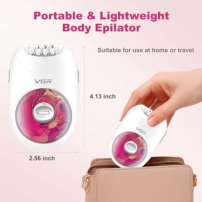 VGR 706 Professional Epilator for Women,Portable Cordless Smooth Glide Hair Removal Device for Legs, Underarm, Back,Full-Body Epilator with 18 Tweezers System, 2 Speeds Hair Removal with Silent Design-BrightBean Baby