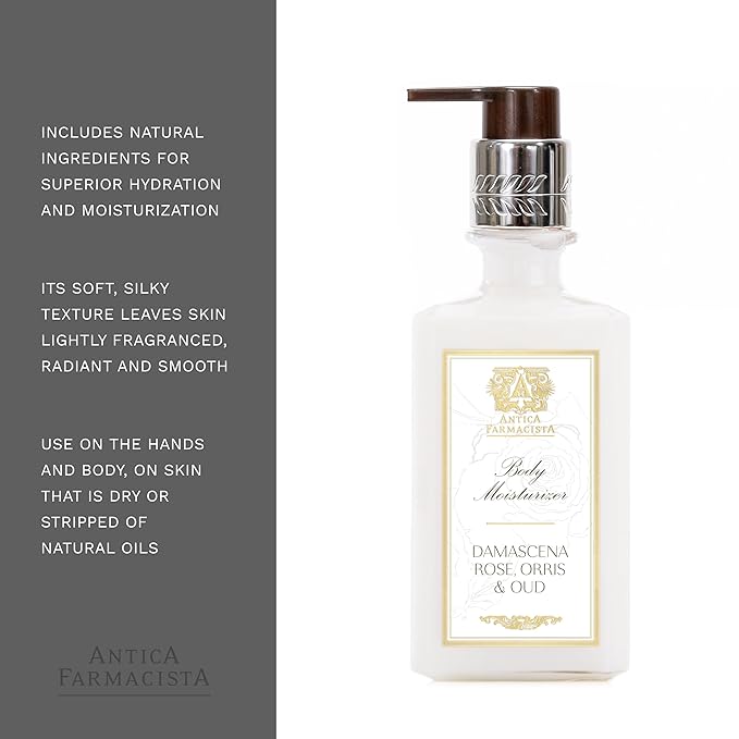 Antica Farmacista Body Moisturizer - Moisturizing Scented Lotion - Premium Body Moisturizer - Luxury Gift for Women & Men - Hand & Skin Hydration - Damascena Rose, Orris and Oud, 10 Fl Oz-BrightBean Baby