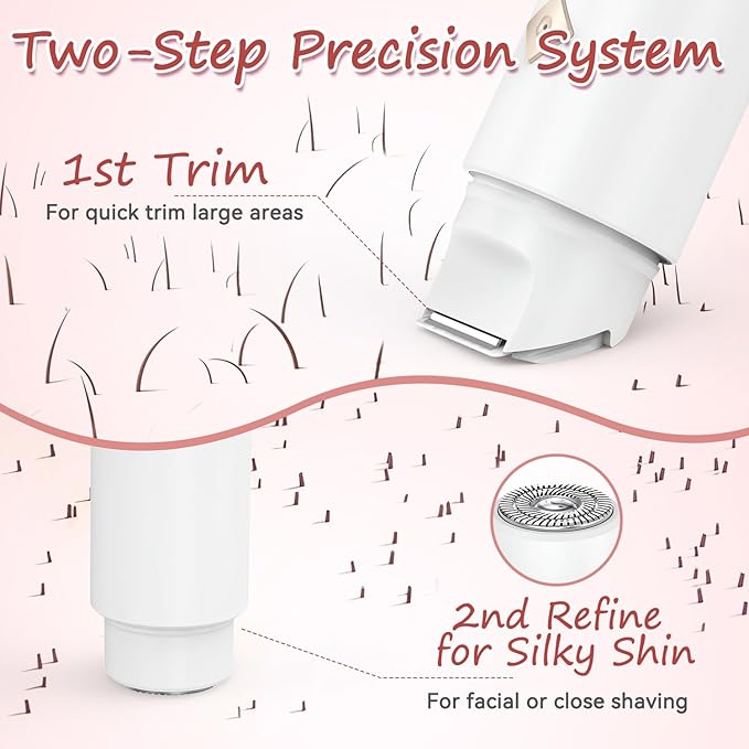 Bikini Trimmer for Women - 2 in 1 Electric Body Hair Trimmer for Silky Skin, Cordless Body Shaver for Travel, IPX7 Waterproof & Easy to Clean, Replaceable Ceramic Blade Heads (White)-BrightBean Baby