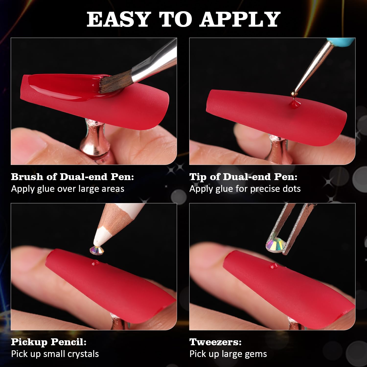 Rhinestones for Nails, Manicure Gem, Flatback Glass Crystal AB + Transparent Clear Gemstones and Colorful Resin Beads, 2-5mm Round Gems for Professional Salon DIY Nail Art with Pickup & Dotting Tools-BrightBean Baby