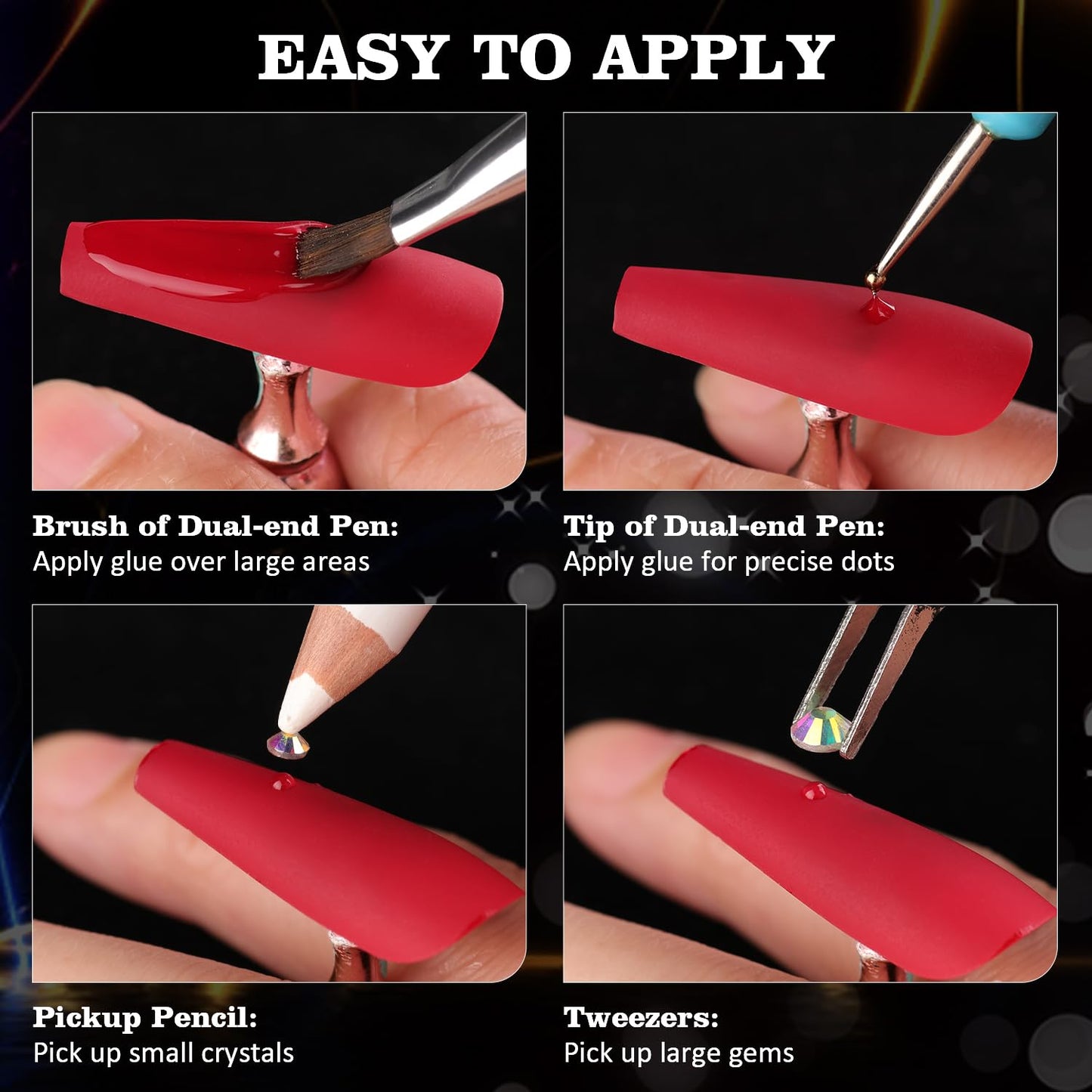 Rhinestones for Nails, Manicure Gem, Flat Back Glass Crystal AB & Transparent Clear + Mixed Color Iridescent Chameleon Gemstones, 2-5mm Round Gems for Nail Art Decor with Pickup & Dotting Tools-BrightBean Baby