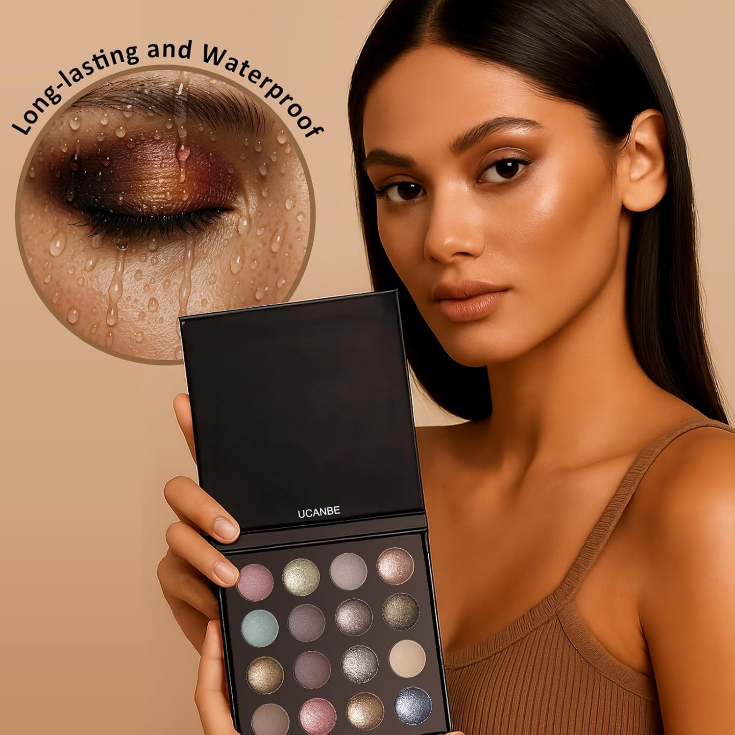 UCANBE 16 Color Baked Eyeshadow Palette with 15PCS Brushes Makeup Set,Matte&Shimmer Blend Eyeshadow for Women&Girls,Highly Pigmented Long Lasting Waterproof Make Up Pallet-BrightBean Baby