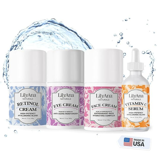 LilyAna Naturals Skincare Gift Set - Retinol Cream, Vitamin C Serum, Eye Cream and Face Cream Moisturizer - Anti Aging Skin Care Sets for Women-BrightBean Baby
