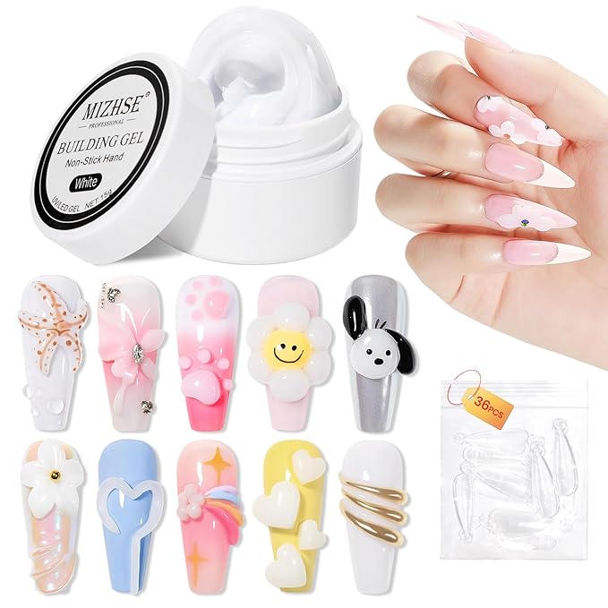 MIZHSE Solid Builder Gel, Non-Sticky White Sculpting Gel for Nails, 3D Nail Art Building Carving Modeling Hard Nail Extension Soak Off U V/LED Salon Home DIY 15g/0.5oz-BrightBean Baby