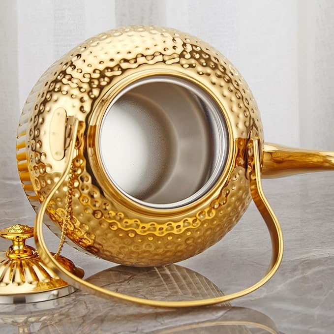 SANQIAHOME Antique 1.5L (50Oz) Stainless Steel Teapot with Infuser Gold