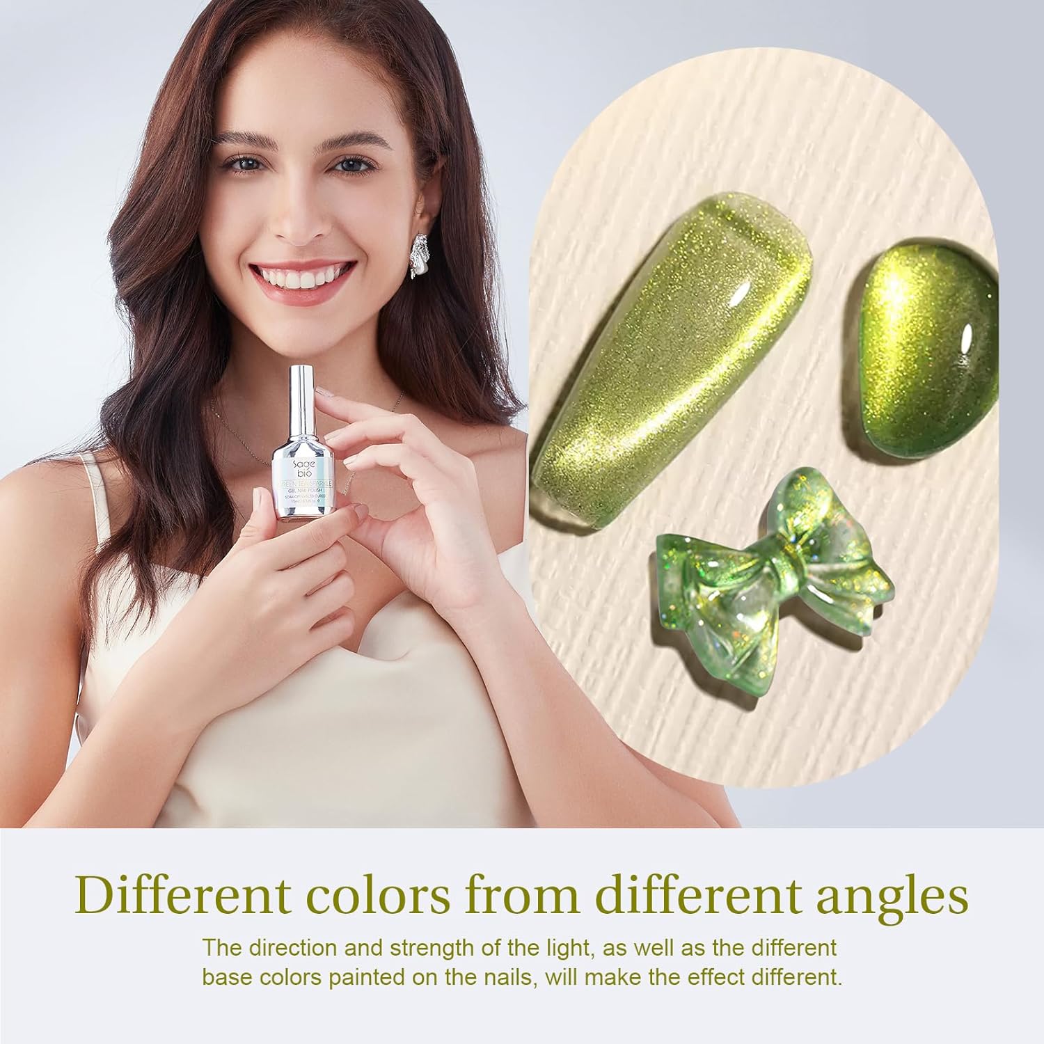 Cat Eye Gel Nail Polish with Magnet Stick, 15ml Glitter Holographic Nail Polish, Magnetic Effect Gel for Home DIY Manicure Gift, Jelly Green-BrightBean Baby