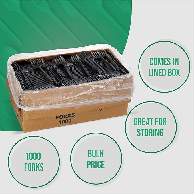 1,000 Plastic Disposable Forks Bulk Black Medium Weight Disposable Silverware Plastic Cutlery Fork