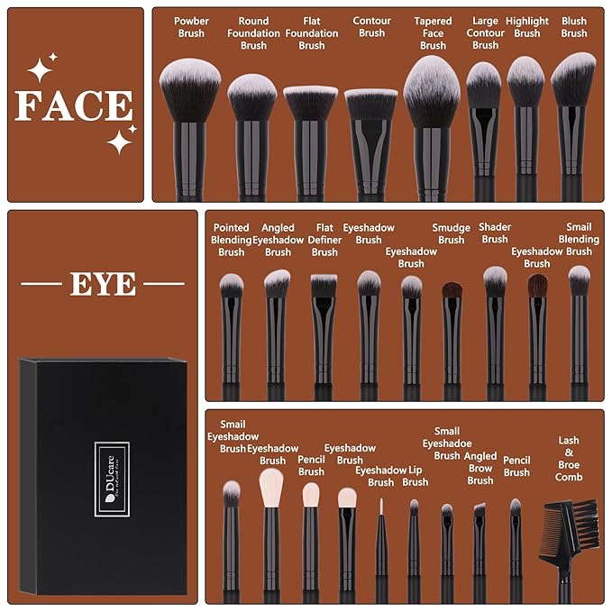 DUcare Professional Makeup Brushes Set 27Pcs Makeup Brush Set Premium Synthetic Kabuki Foundation Blending Face Powder Blush Concealers Eye Shadows Brushes-BrightBean Baby