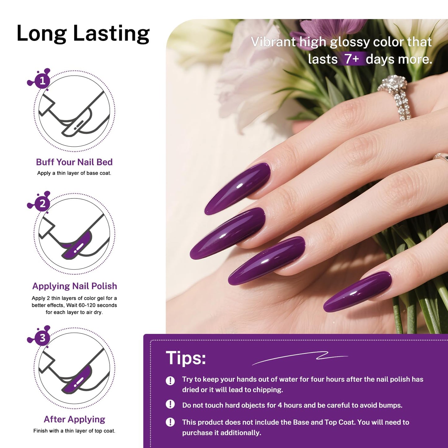 16.5ml Purple Nail Polish Large Volume Quick Drying Nail Polish, Fast Drying and Long Lasting Color Nail Art DIY Home Manicure Gift for Women-BrightBean Baby