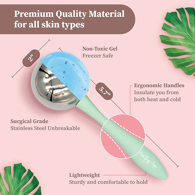 Facial Ice Globes for Face - 360 Stainless Steel face wand Globes Massager For Puffy Eyes & Dark Circles, Stimulates Collagen to Tighten Skin & Shrink Pores, Enhance Circulation & Smooth Looking Skin-BrightBean Baby