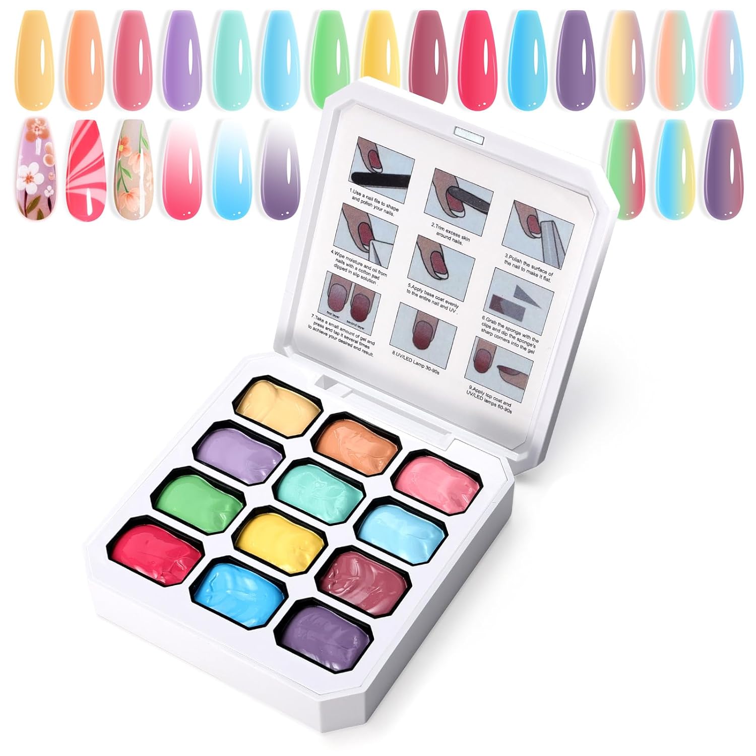 Gradient Painting Gel, 12 Bright Colors Ombre Gel Nail Polish for Pigment Pat Aura Nails, French Manicure DIY Nail Art Long-lasting No-wipe Cream Color Palette Lullaby Palette-BrightBean Baby