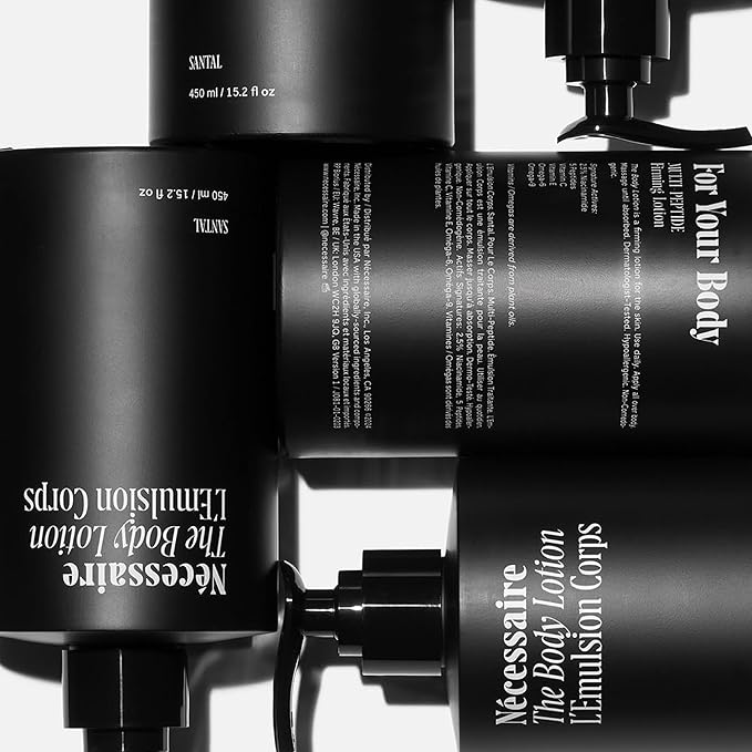Nécessaire The Body Lotion with Pump. Santal. Multi-Peptide Firming Lotion to Moisturize, Firm, Strengthen. 2.5% Niacinamide, Vitamin C/E + Omega 6/9. 450ml / 15.2 fl oz-BrightBean Baby