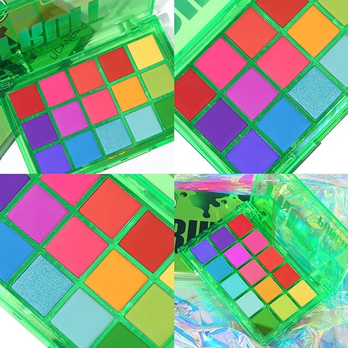 UCANBE Bright Colorful Neon Rainbow Makeup Eyeshadow Palette 15 Shades Green Purple Yellow Make Up Pallets Kit Vibrant Shimmer Matte Pigmented Blendable - Fruit Punch-BrightBean Baby