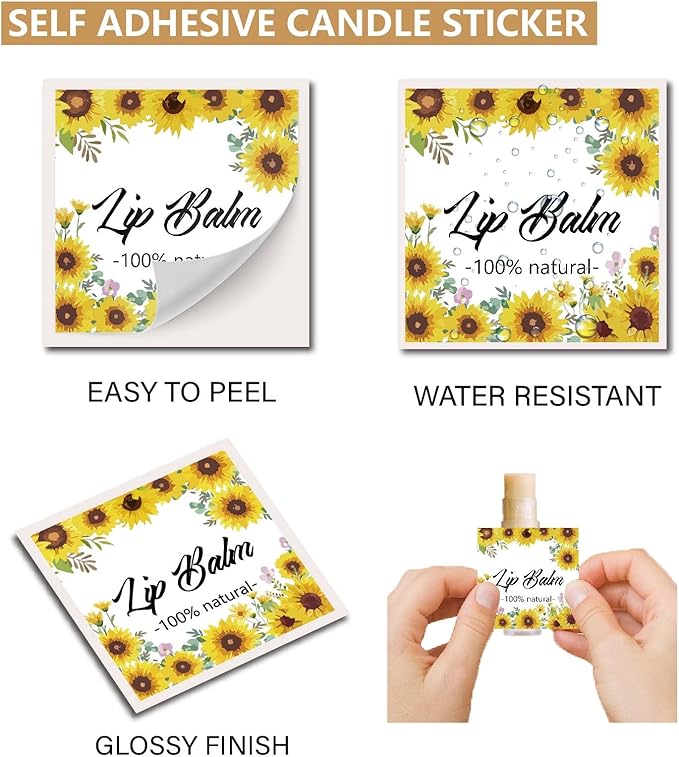 CRASPIRE 80Pcs 8 Styles Lip Balm Sticker Sunflower Self-Adhesive Homemade Lip Balm Labels Vintage Square DIY Plant Label Stickers for Lip Balm Containers Cosmetics Lipsticks-BrightBean Baby