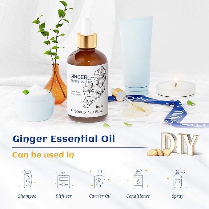 HIQILI 1 Fl Oz Ginger Oil, 100% Pure Natural Ginger Essential Oil for Hair, Massage, Skin - 30ml-BrightBean Baby