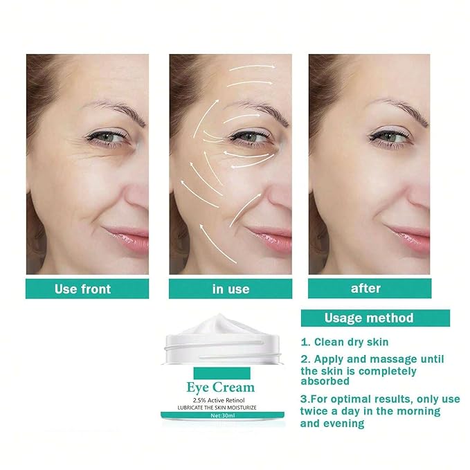 Eye Cream with 2.5% Active Retinol Anti Puffiness Caffeine Under Eye Cream Collagen Deep Moisturizing Anti Wrinkle Reduce Fine Lines Improve Dark Circles Anti Aging-BrightBean Baby