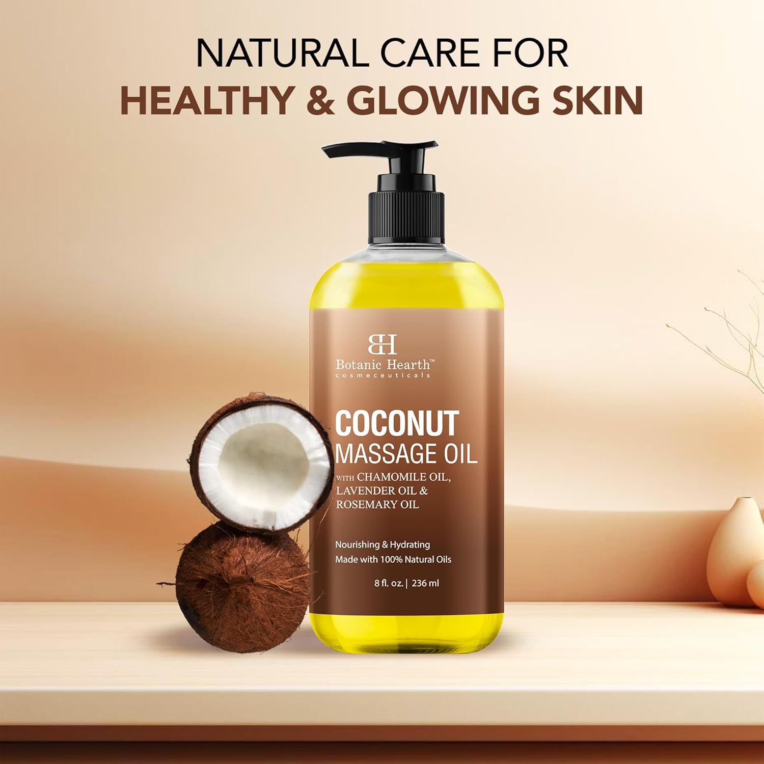Botanic Hearth Coconut Massage Oil | Ultra|Glide Formula with Soothing Aroma |Made with Natural Oils | All Skin Types, Men & Women | 8 Fl Oz-BrightBean Baby