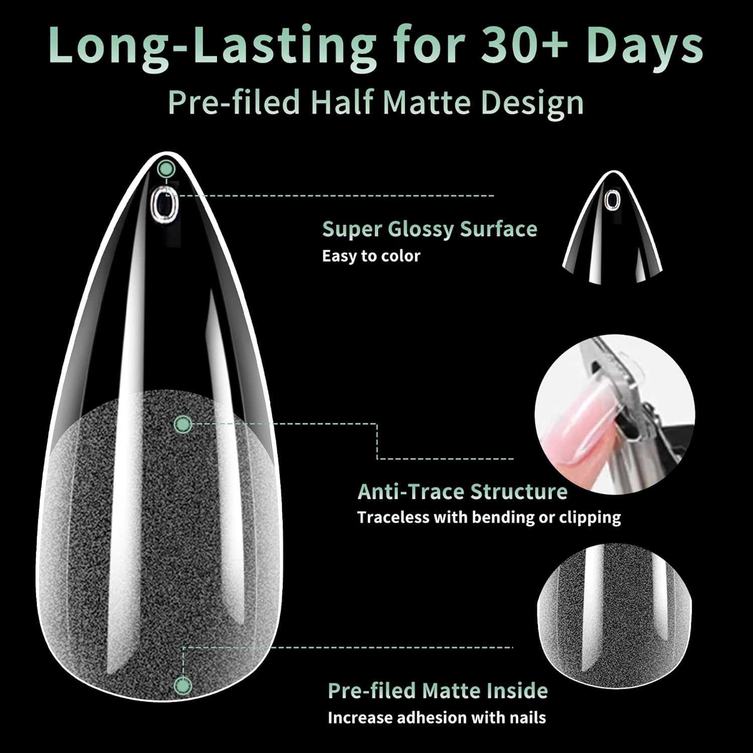 Medium Stiletto Nail Tips, 216pcs Acrylic Soft Fake Nails Gel Nail Tips, Full Cover Pre-Shaped Matte Clear Press on Nails for Extension, Diy at Home Manicure 12 Sizes-BrightBean Baby