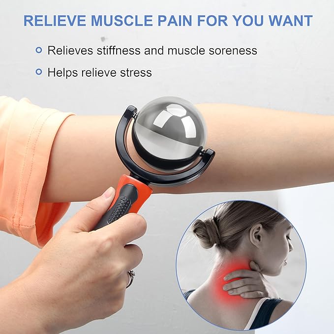 Cold Massage Roller Ball, Cold Therapy Relief, Portable Fitness Ice Roller Ball with Handle, Great Tool for Back/Neck Pain (Orange)-BrightBean Baby