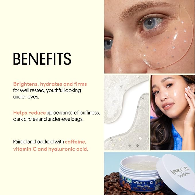 Winky Lux Wakey Wakey Hydrogel Eye Patches – Cooling Under Eye Patches for Puffiness, Dark Circles & Bags, Infused with Caffeine, Vitamin C & Hyaluronic Acid-BrightBean Baby