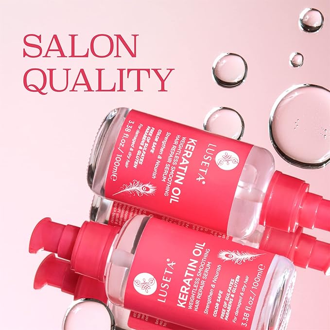 Luseta Keratin Hair Oil Serum for Color Treated Damaged & Dry Hair Strengthening & Nourishing, Keratin Hair Treatment Oil, Free of Sulfates, Paraben and Gluten 3.38 oz-BrightBean Baby
