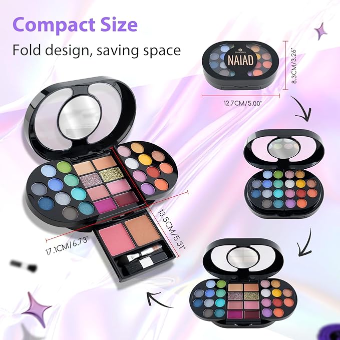 Color Nymph Travel Makeup Palette with Mulit-Colors Eyeshadows,Concealer, Body Glitter,Lip Glosses,Blush,Highlighter,Makeup Applicators And Mirror-BrightBean Baby