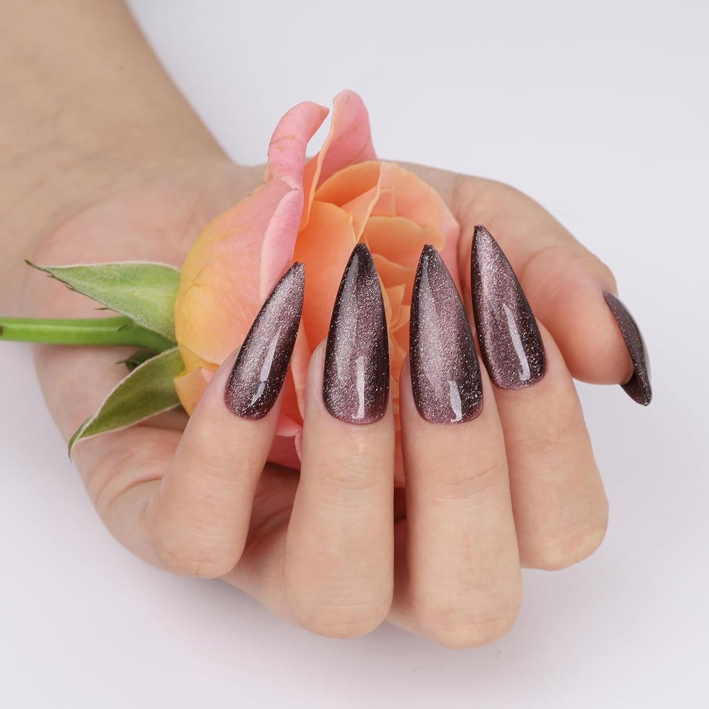 Brown Cat Eye Gel Nail Polish,Brown Reflective Holographic Shimmer Cateye Gel Polish with Magnet,Silver Shimmer Velvet Soak Off Uv Led Home Diy Manicure,Fall Winter Colors GP0104-BrightBean Baby