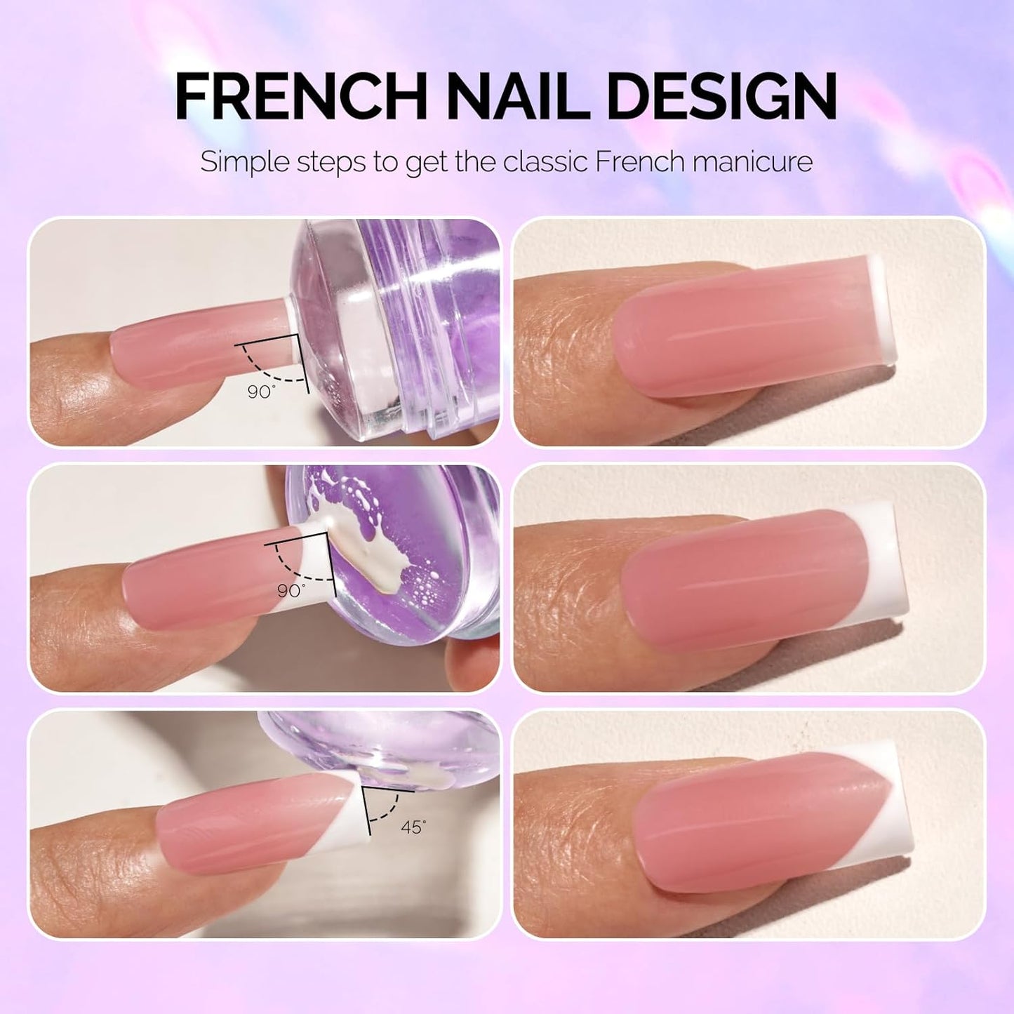 MelodySusie French Nail Stamper, Nail Stamper Kit, Silicone Nail Stamp, Long and Short Stampers with Scrapers, 4PCS Nail Stamper Tool for French Manicure DIY Home Nail Design Salon, Purple-BrightBean Baby