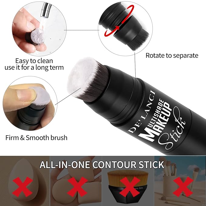 Matte Blush Stick with Built in Brush for Cheeks Summer,Ultra Pigmented Color Pop Makeup Dark Red Blush for Cheeks/Lip/Eyes,DE’LANCI Makeup Gifts for Women/Girl,Travel Size Cute Blush,Cruelty-Free #5-BrightBean Baby