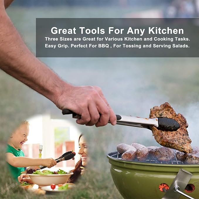 Kitchen Tongs for Cooking with Silicone Tips, Heat Resistant Kitchen Utensils Locking Silicone Tongs, Serving Food Tong Set of 3, 7,9,12 Inch