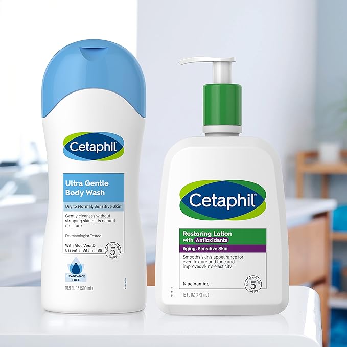 Cetaphil Restoring Body Lotion with Antioxidants for Aging Skin, Great for Neck and Chest Areas, Fragrance and Paraben Free, Suitable for Sensitive Skin 16 oz. Bottle-BrightBean Baby